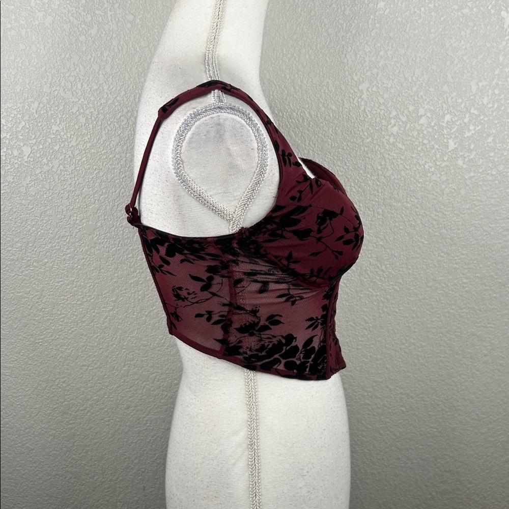Windsor Burgundy Burnout Velvet Floral Y2K 90's Whimsigoth Goth Whimsical Corset - Picture 5 of 9